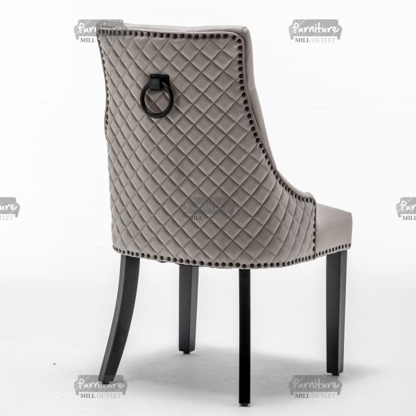 Cambridge French Grey Velvet Knocker Back Dining Chair with Black Legs