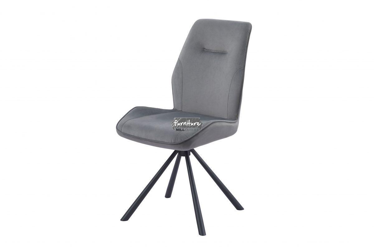 Buy Nico Grey French Velvet Swivel Dining Chair with Matt Black Legs