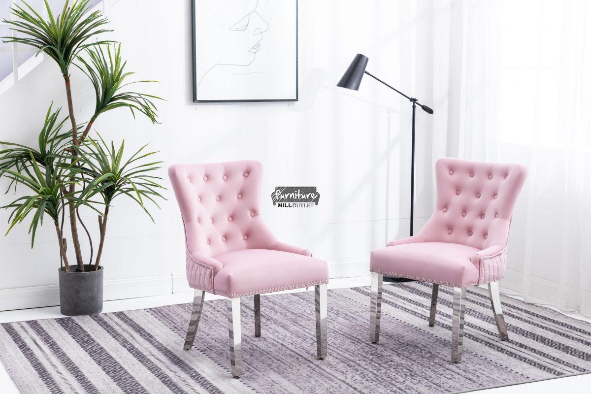 Buy Windsor Blue and Pink French Velvet Knocker Back Dining Chair
