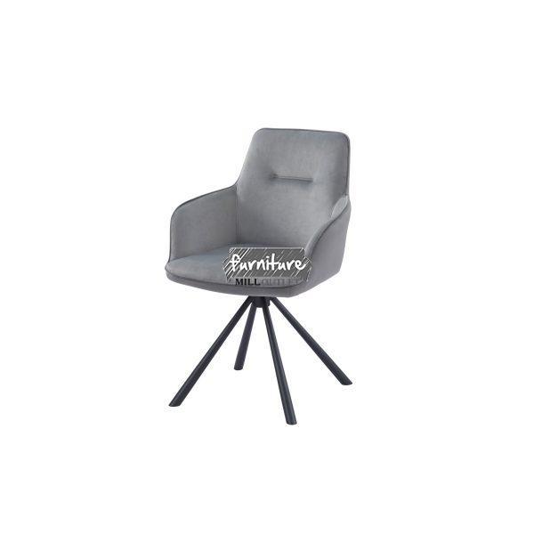 Buy Amalfi Grey French Velvet Swivel Dining Chair with Matt Black Legs