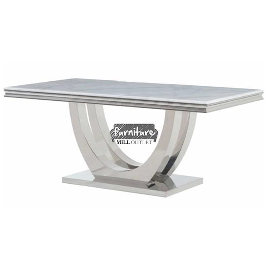 Calacatta White Marble Top Dining Table with Stainless Steel Curved Base
