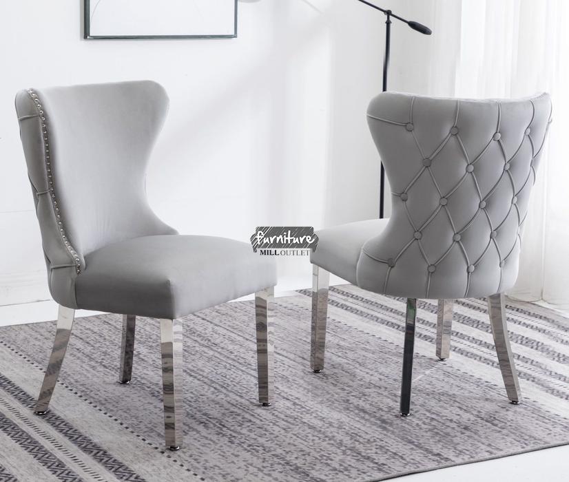 Florence French Velvet On Back, Light Grey Chairs With Black Legs
