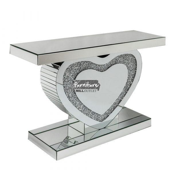 Crushed Glass Heart Shaped Console Table