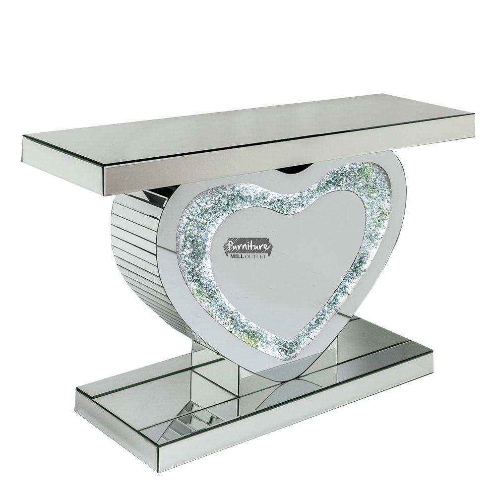 LED Crushed Glass Heart Shaped Console Table