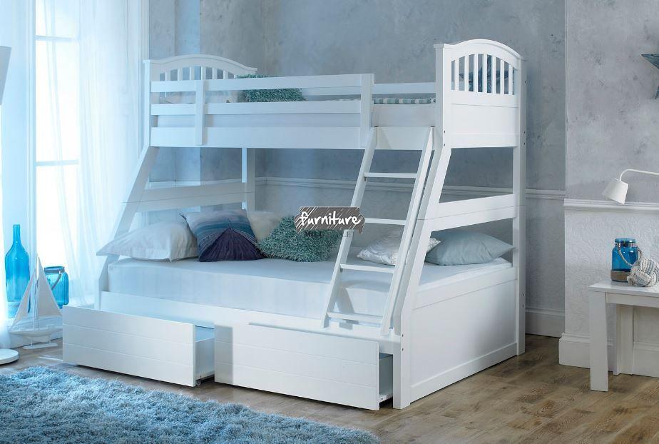 White Three Sleeper Bunk Bed, Triple Sleeper Bunk Beds With Mattresses Uk