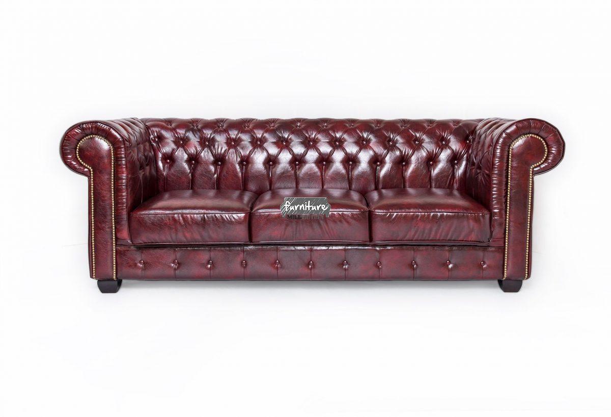 CHESTERFIELD ANTIQUE OXBLOOD LEATHER 3 SEATER SOFA