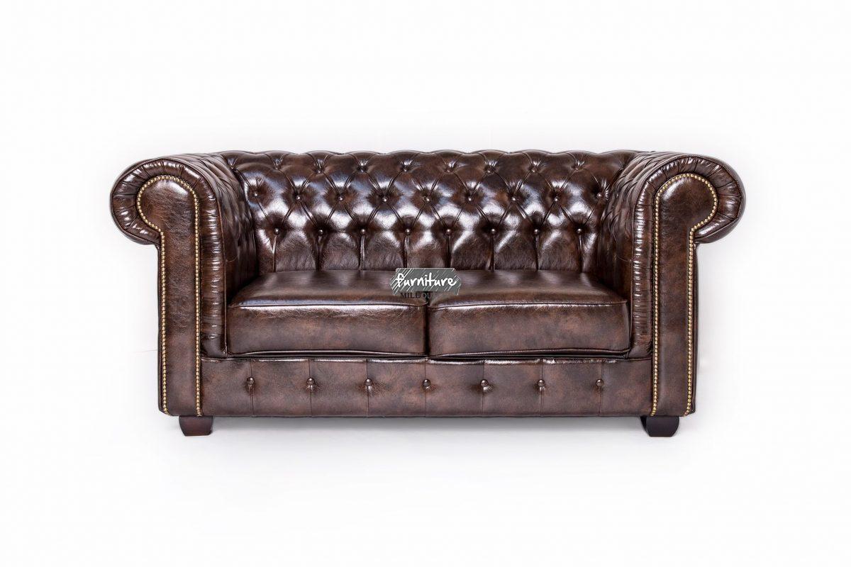 CHESTERFIELD ANTIQUE LEATHER 2 SEATER SOFA BROWN