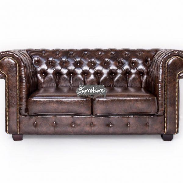CHESTERFIELD ANTIQUE LEATHER 2 SEATER SOFA BROWN