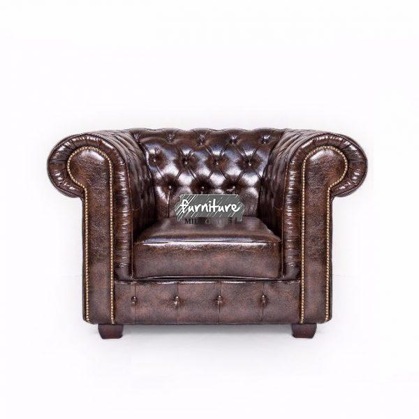 CHESTERFIELD ANTIQUE LEATHER ARMCHAIR BROWN