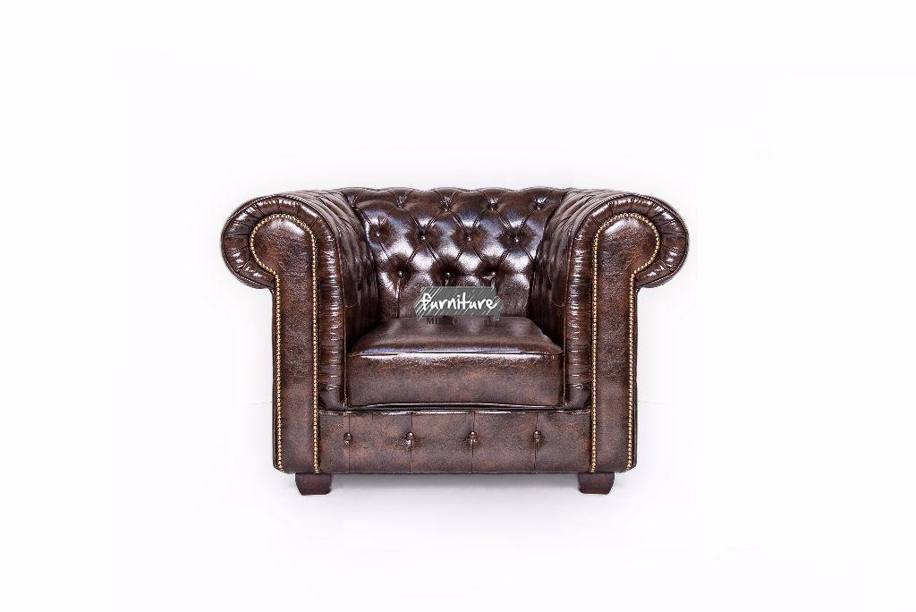 CHESTERFIELD ANTIQUE LEATHER ARMCHAIR BROWN