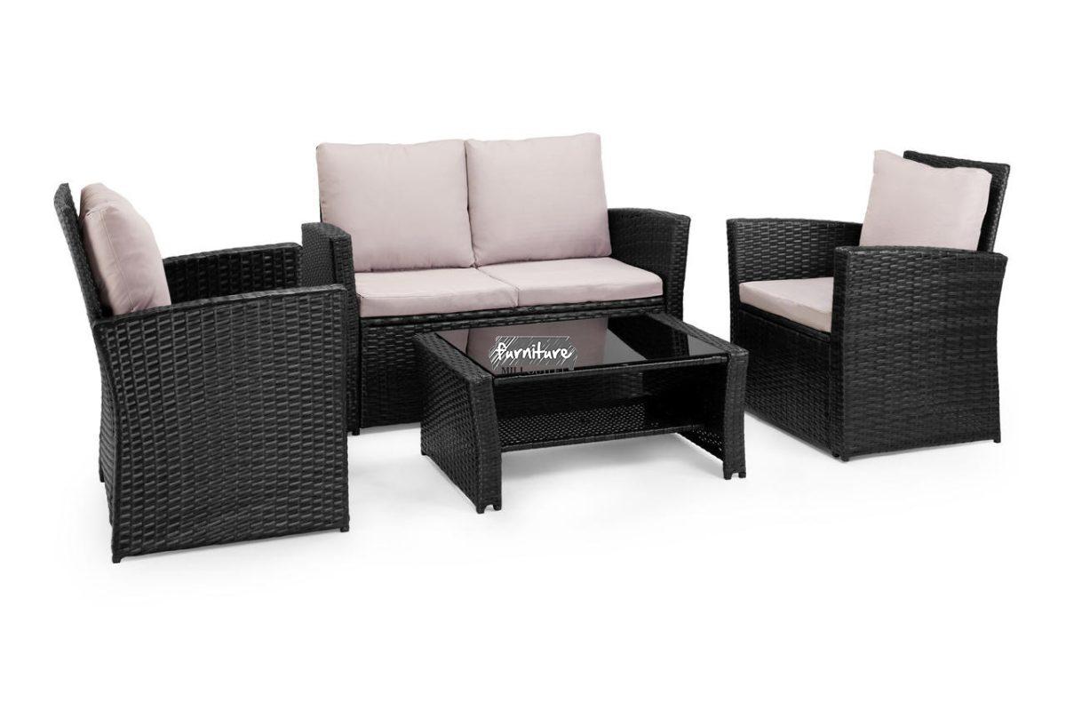 Black/Grey Rattan Garden Sofa Set